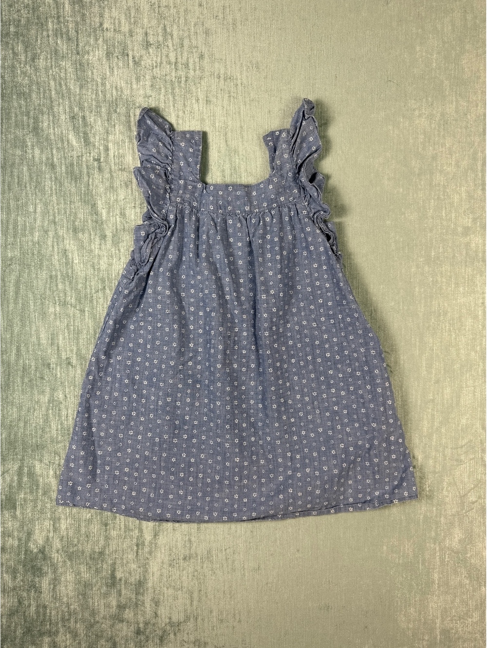 Crewcuts Girls Blue Floral Ruffle Chambray Dress Size 6